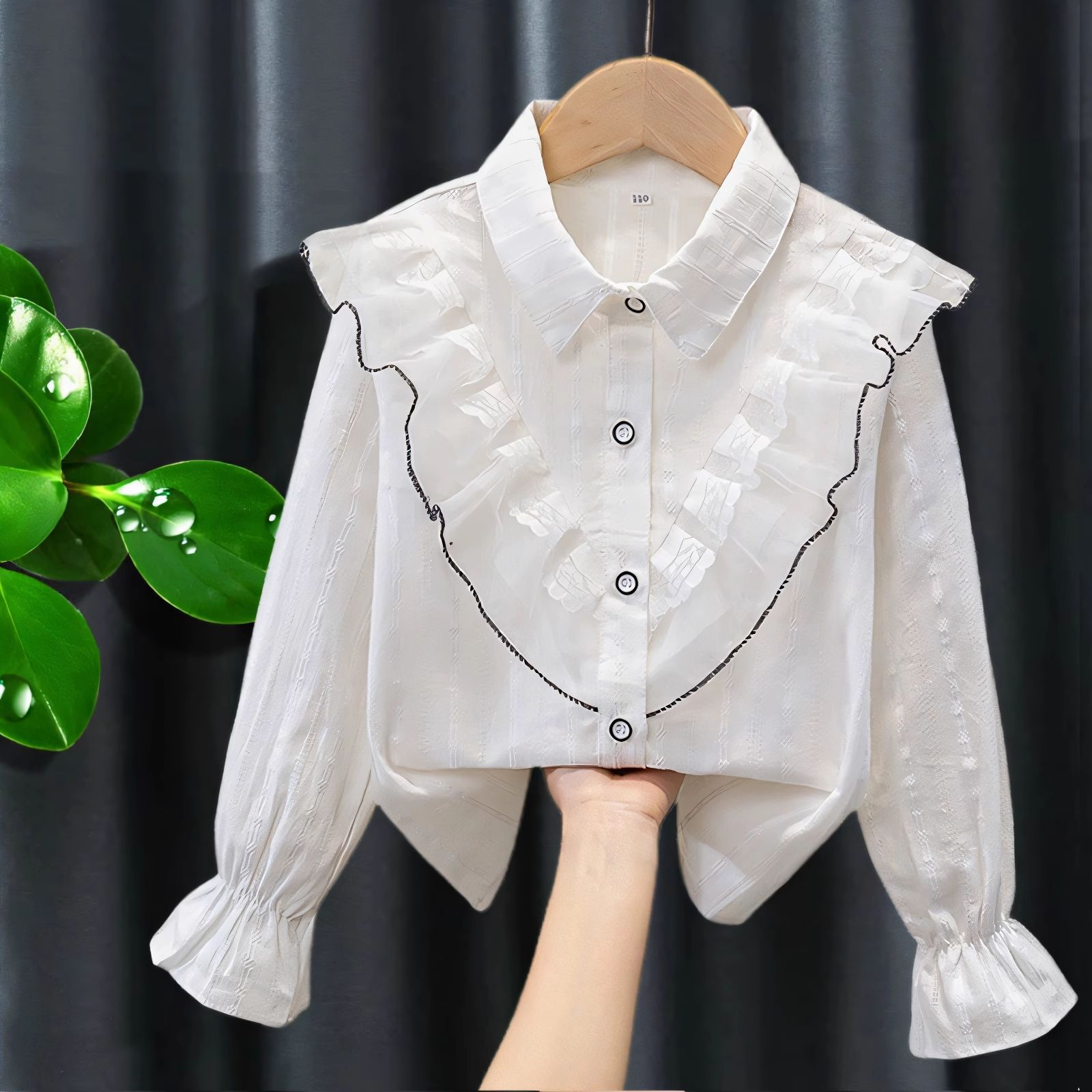 Picture of Shirt lace white girl's bottoming shirt top middle and small children's clothing student long sleeve middle and big children's inner wear overseas
