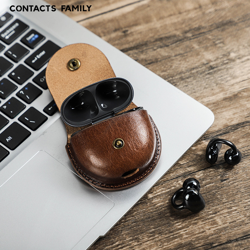 Suitable for New Huawei freeclip Cowhide Bluetooth Headphone Case Cream Bark Flip Hook Headphone Case