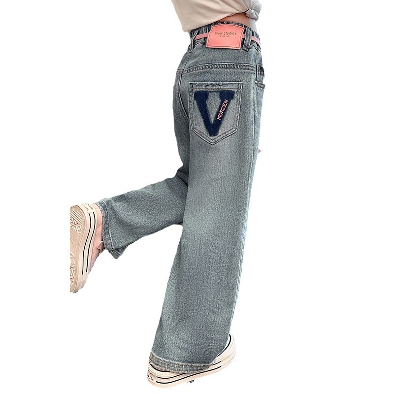 Picture of Girls' Jeans Spring and Autumn 2024 New Children's Loose Pants Girls Big Children's Autumn Trousers Narrow Wide Leg Pants