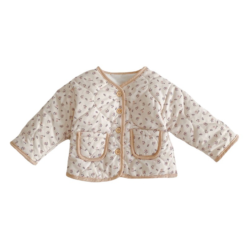 2025 Winter New Style Baby Girl Infant Cotton Jacket Thickened Long Sleeve Floral Jacket Easiest for Match Temperament Cardigan Jacket