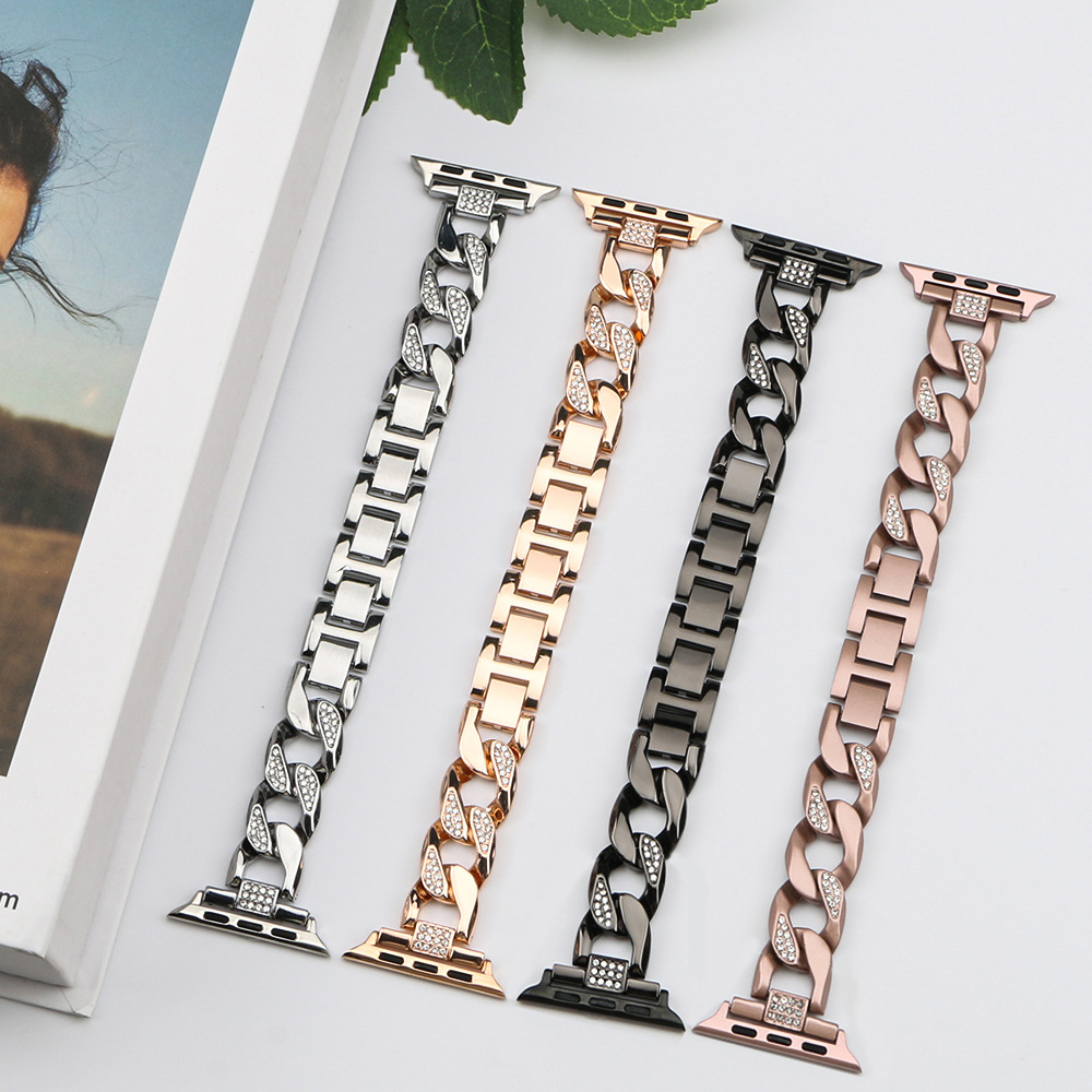 For Apple 1-9 Generation Watch Band applewatchs10 Zinc Alloy Fashion Diamond Metal Strap Denim Chain