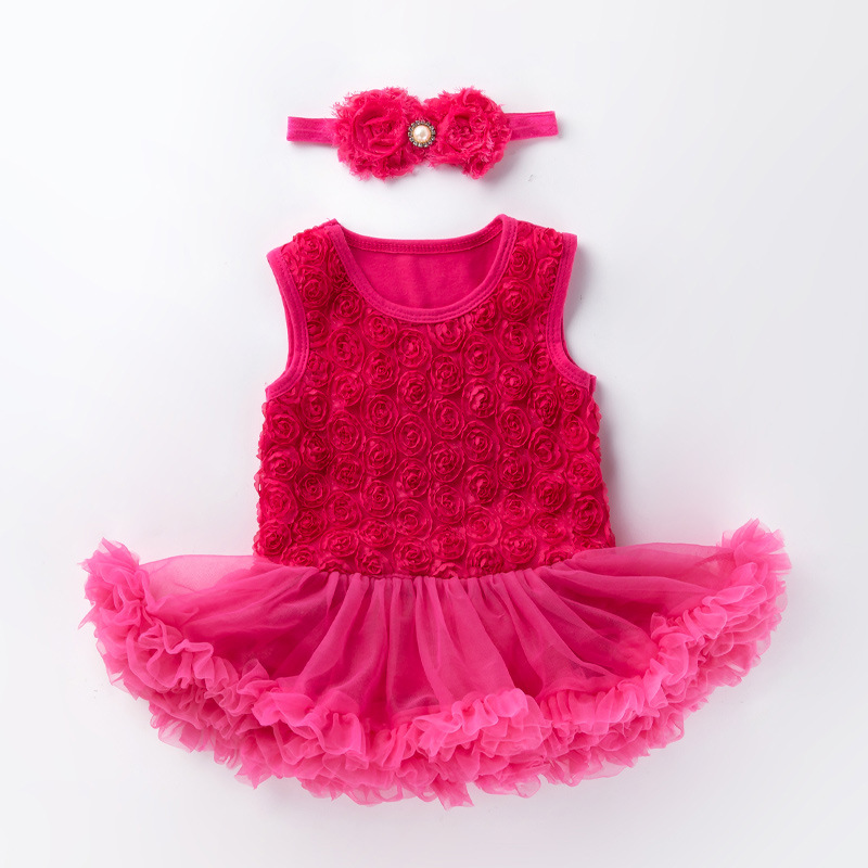 Picture of Amazon Hot Selling Baby Rose Sleeveless Princess Dress Baby Girl Solid Color Full Moon One Year Old Holiday Dress
