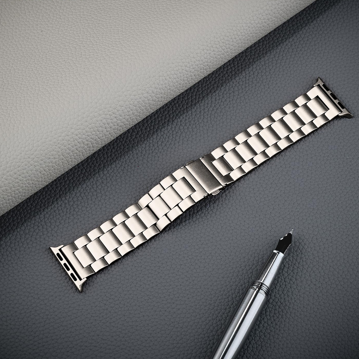 Picture of Suitable for Apple Watch Solid Stainless Steel Three-Bead Metal Business Strap