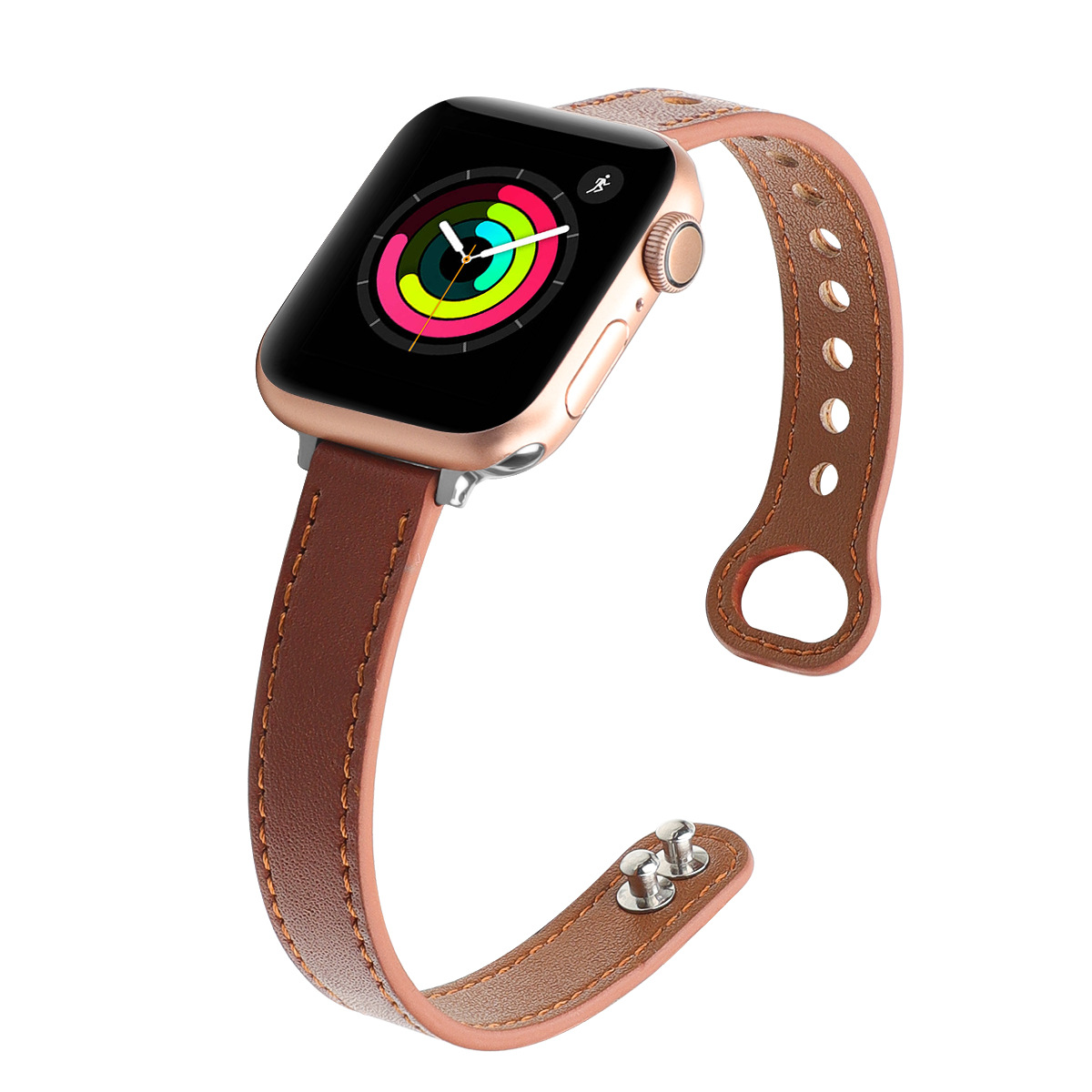 Picture of For Apple Watch Strap Ultra Fine Double Nail Color-matching Real Cowhide Small Barbarian Waist applewatch10 Strap Wholesale