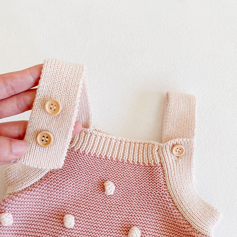 Picture of ins autumn baby girl infant children handmade ball knitted wool jumpsuit bag fart romper triangle romper