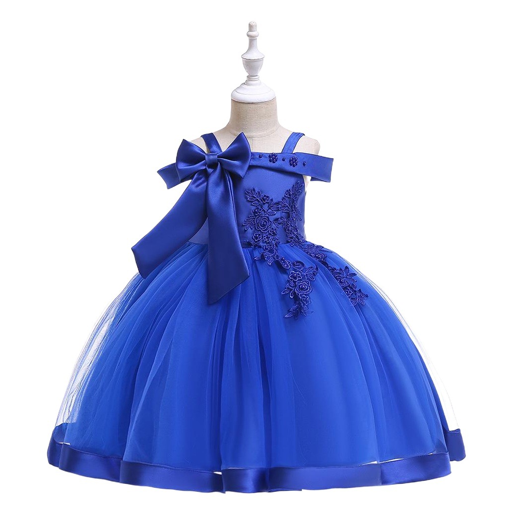 Cross-Border Dress New ins girls off-shoulder suspender dress bow beaded wedding dress dress Princess dress