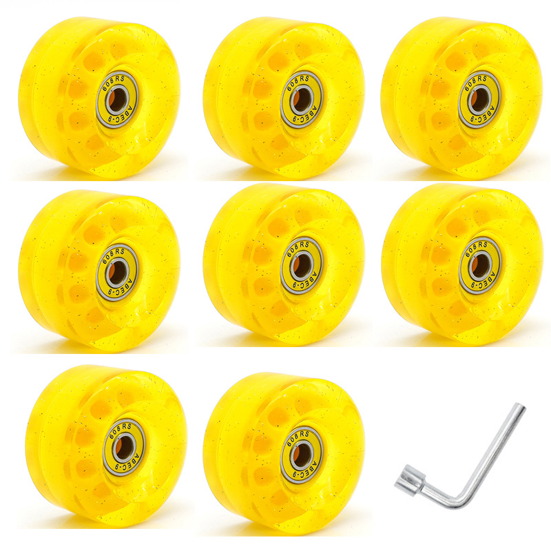 Picture of 5832 double-row skate shoes high elastic PU wheel four-wheel roller skates 82A non-luminous wheel colorful sequins transparent wheel