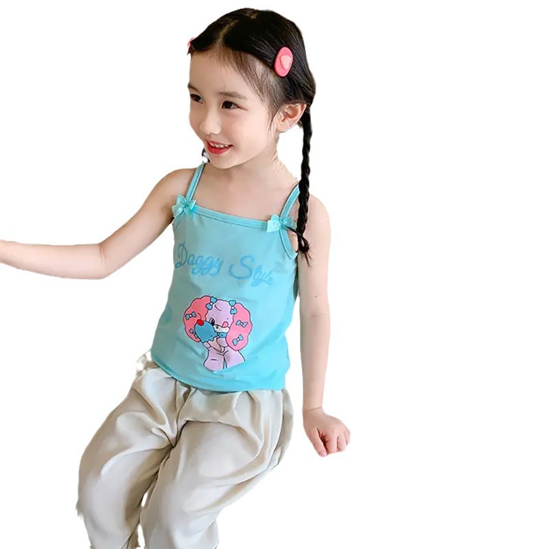Picture of Printed Vest Bow Girl Children's Clothing Summer New Korean Style Baby Candy Color Cartoon Cute Skin-Friendly Sling
