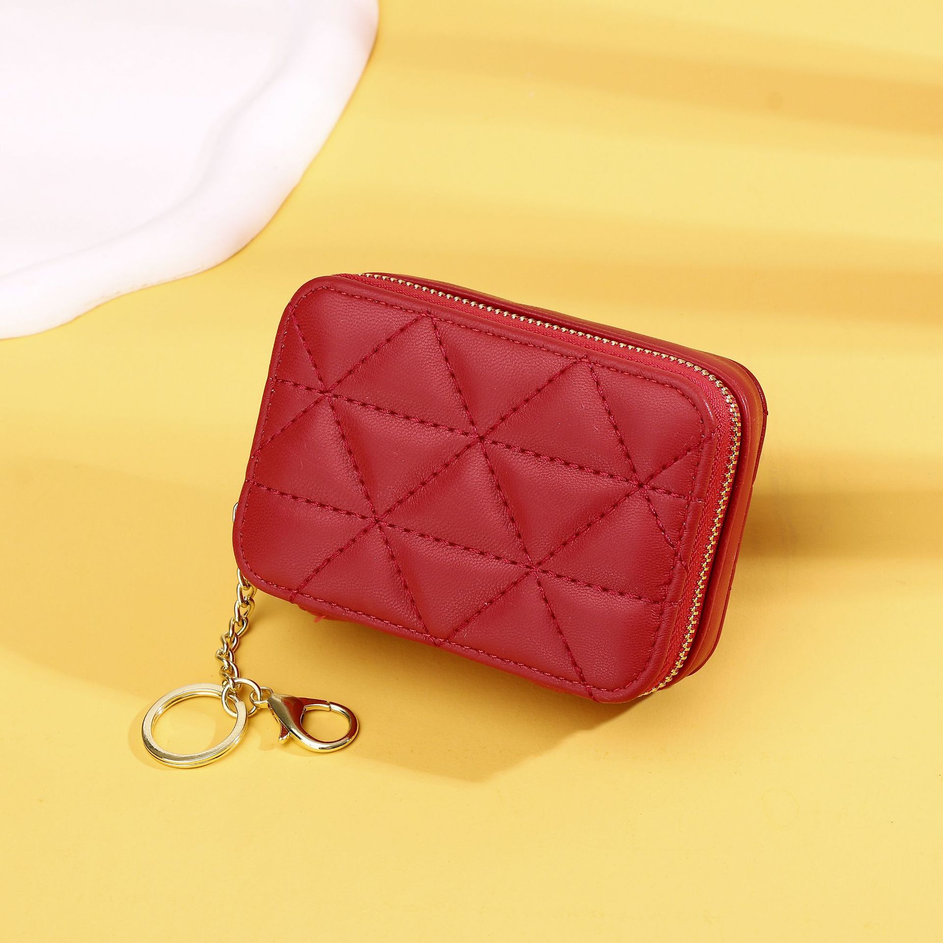 Picture of New Mini Mini Red Envelope with Mirror Mouth Rhombus Embroidery Line Exquisite Portable Keychain Makeup Bag
