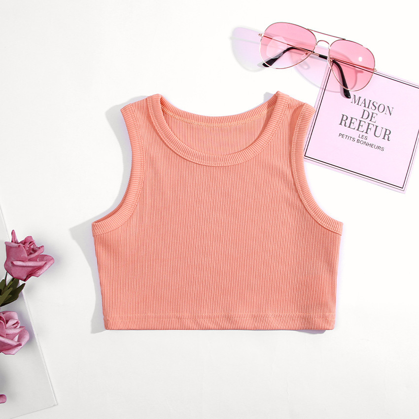 Picture of 2023 Girl's Rib Vest Baby Girl's Clothing Sling Sports Cotton New European and American Fashion Sleeveless Top