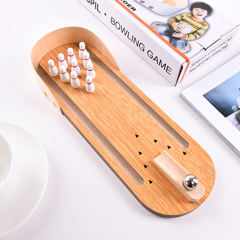 Picture of Children's Intelligence Wooden Mini Bowling Parent-Child Interactive Desktop Game Casual Release Indoor Game Ball Toy