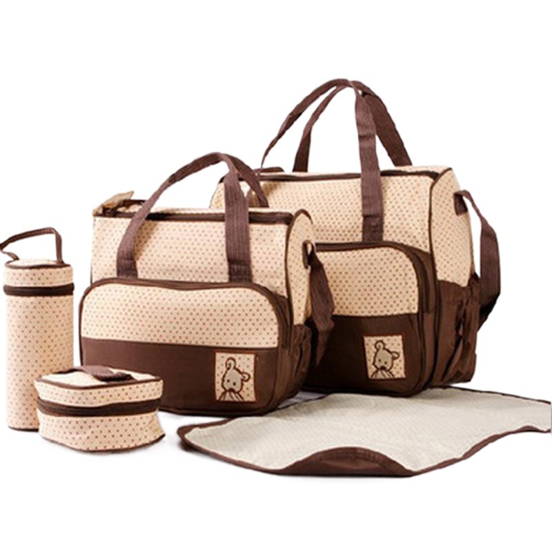 Fashionable Crossbody Waterproof Mummy Bag Five-piece Set Multi-functional Large Capacity Mother Bag Shoulder Portable Mother and Baby Bag