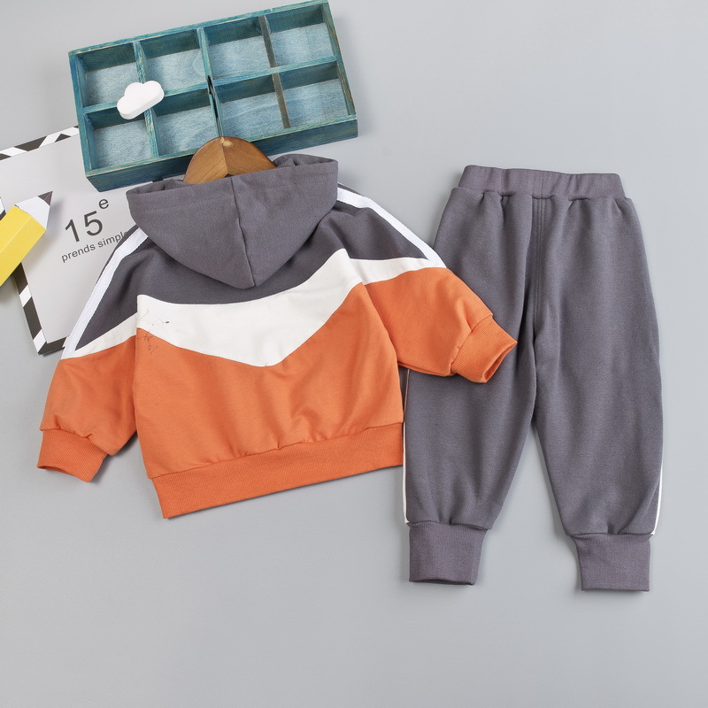 Picture of New Spring and Autumn Children's suit children's hooded long-sleeved sweater stitching zipper pullover ankle-tied trousers two pieces
