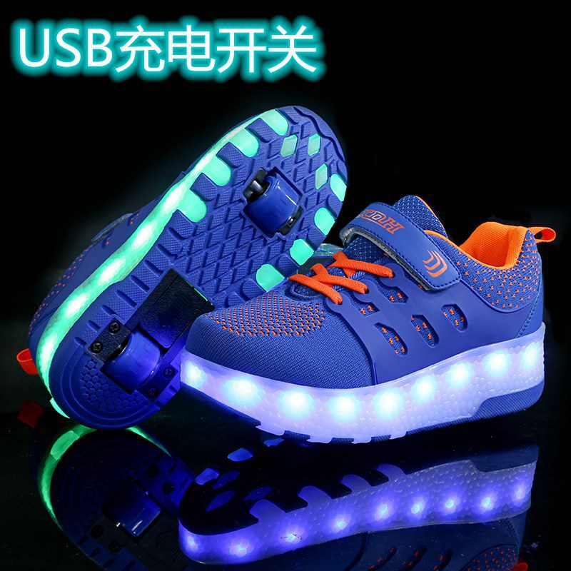 Picture of Children's Double-wheel USB Charging Cycle Heelys Shoes USB Colorful Light Pulley Shoes Boys and Girls Wheeled Shoes Wholesale