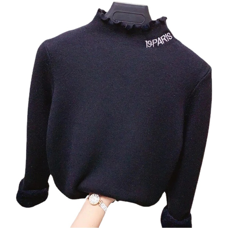 Children's Clothing, Girls' Bottoming Shirts, Autumn Clothing, Medium and Large Children's Long-Sleeved Double-Sided German Velvet Half Turtleneck All-In-One Velvet Thermal Shirts for Women