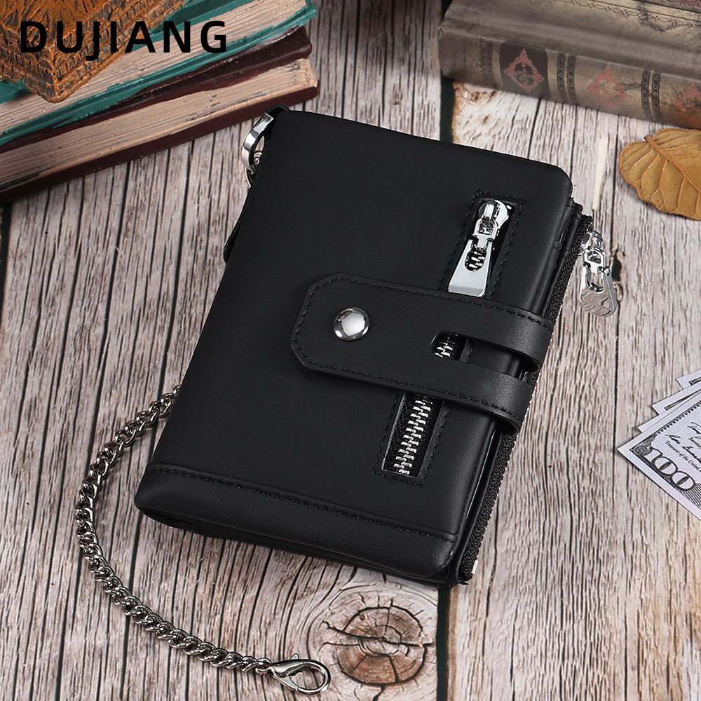 Picture of Cross-Border Multifunctional Men's Coin Purse with Chain, Multiple Card Slots, Retro Large-Capacity Card Holder, Genuine Leather Vertical Wallet