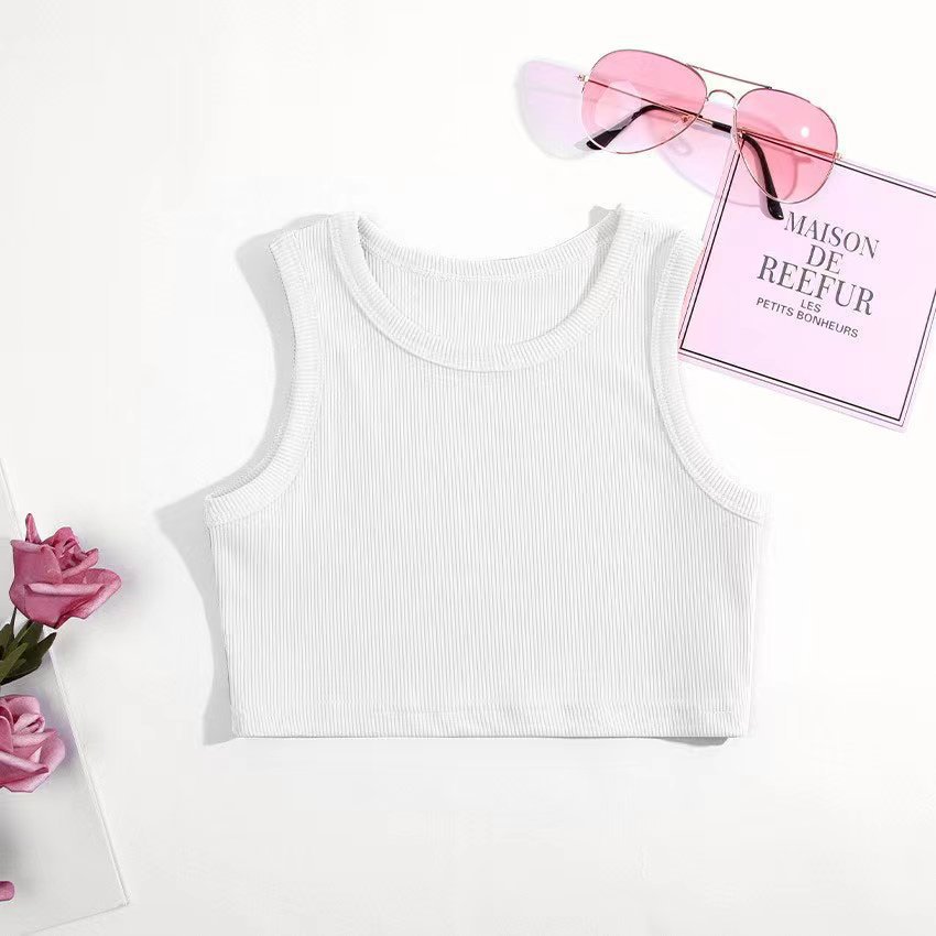 Picture of 2023 Girl's Rib Vest Baby Girl's Clothing Sling Sports Cotton New European and American Fashion Sleeveless Top