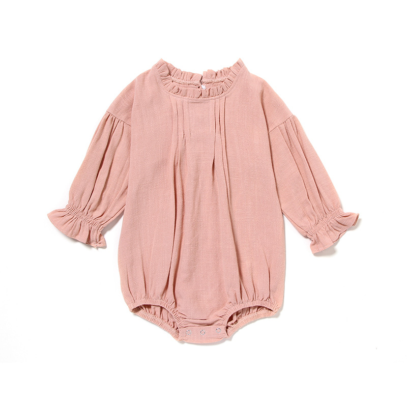 Picture of Cross-border ins European and American Climbing Wear Long-sleeved jumpsuit Solid Color Linen Hatshirt Wrap Baby Girl Baby Clothes