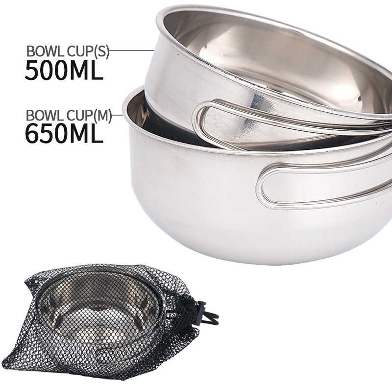 Picture of Outdoor 304 Stainless Steel Folding Bowl 500ml Camping Portable Multifunctional picnic Set Bowl Cookware Mountaineering Cup Tableware