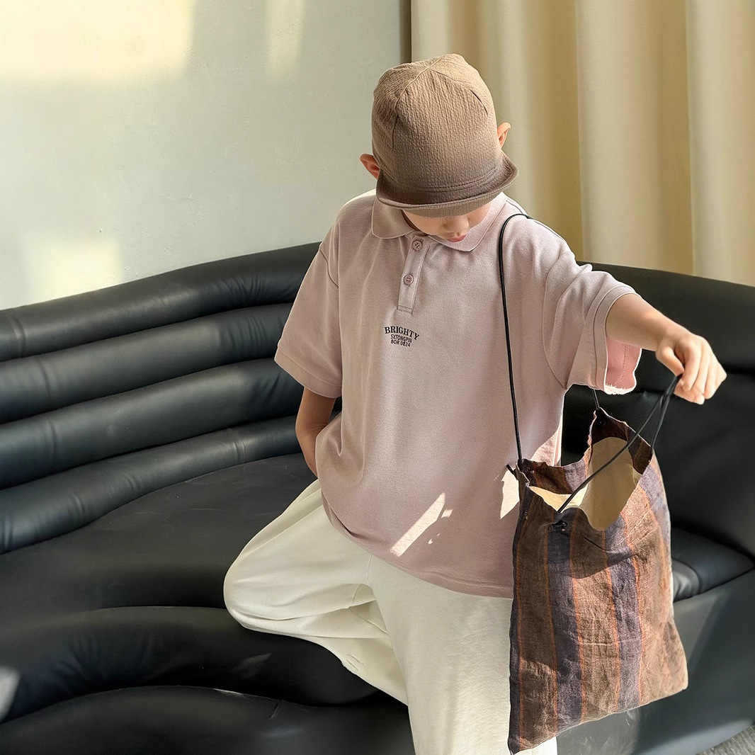 South Korea Children's Wear Boys' Polo Shirt 2025 New Children's Korean-style All-match Short-sleeved T-shirt Girls Small and Medium-sized Children's Summer T
