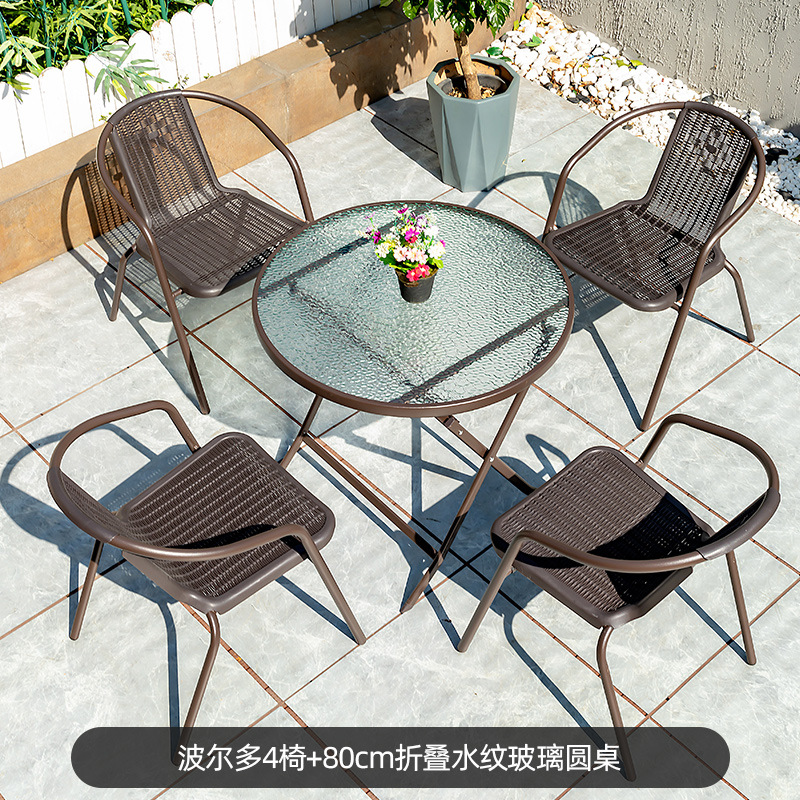 Picture of Outdoor Courtyard Table and Chair Rattan Chair Outdoor Leisure Three-piece Set Garden Terrace Wrought Iron Balcony Seat Combination Small Coffee Table
