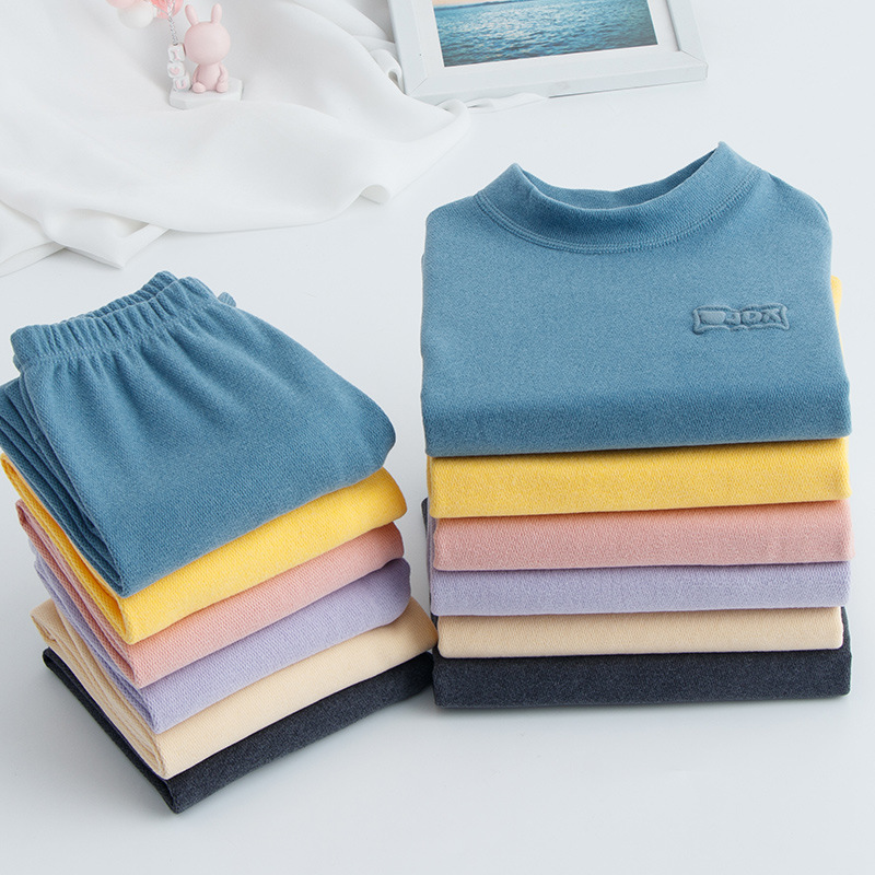 Picture of Children's underwear suit boys' brushed long johns girls' brushed bottoming honeycomb baby homewear pajamas