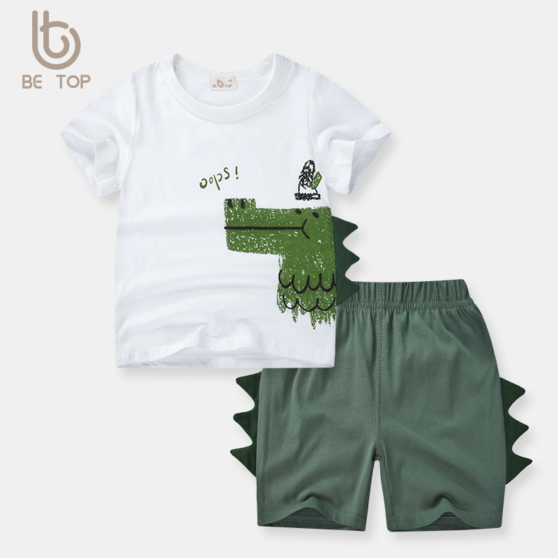 Picture of Be Top Kidsren's Clothing 2025 New Korean Style Summer Clothing Stereo Dinosaur Boy Suit Kidsren's Two-Piece Set Distribution