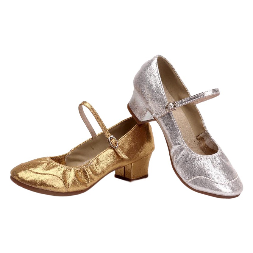 Square Dance Shoes Spring and Summer Four Seasons Dance Shoes Soft Leather Beef Tendon Soft Bottom Breathable Ultrafine Leather Mid-heel Round Toe Dance Shoes for Women