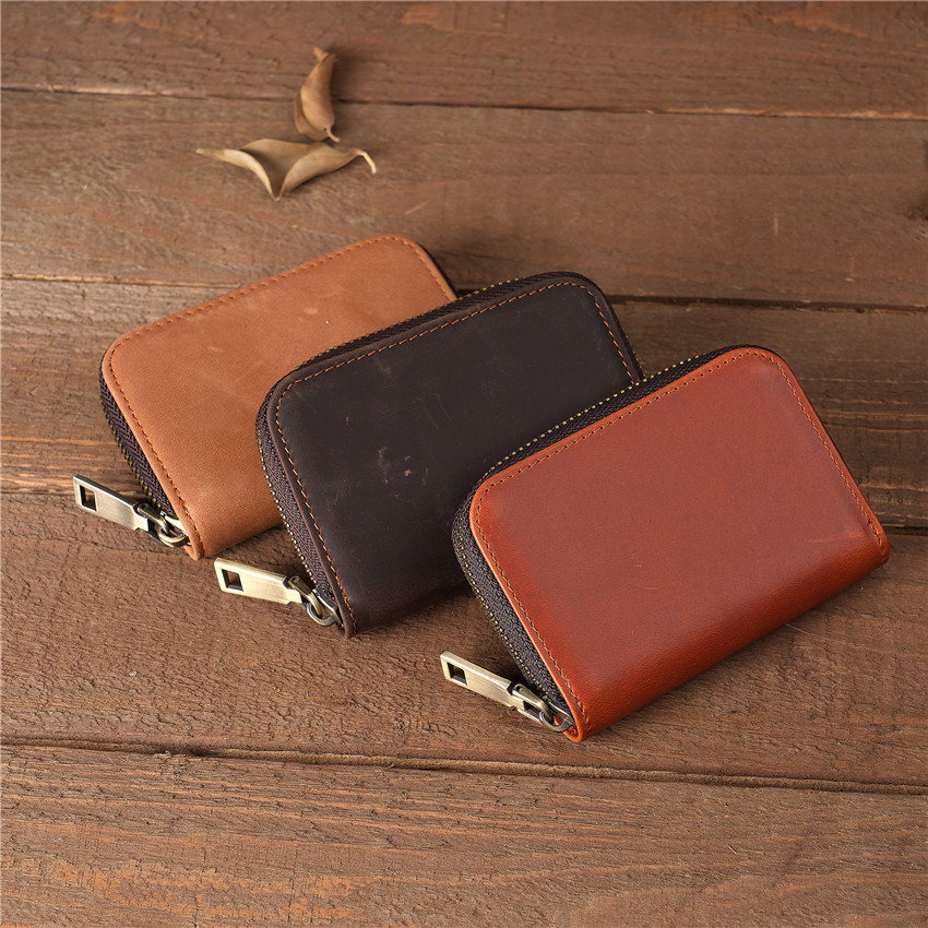 Picture of 1065 Men and Women's Genuine Leather Crazy Horse Cowhide Card Bag Card Case Zipper Organ Card Box Foreign Trade Taobao Supply