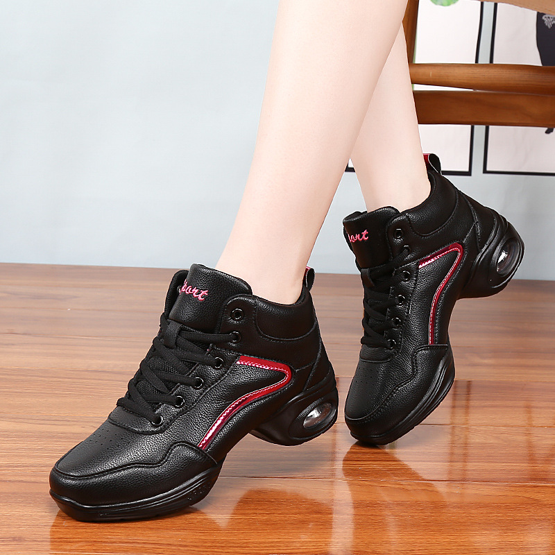 Picture of New Sailor Dance Shoes Women Dance Shoes Leather Adult Soft Sole Dance Shoes Middle Heel Boots High Top Square Dance Four Seasons