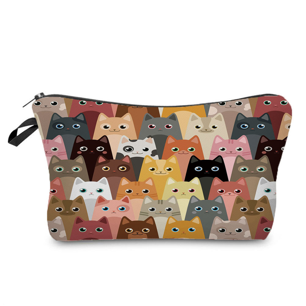 2022 creative small portable storage bag multi-functional pencil bag set cute cat Group printing cosmetic bag