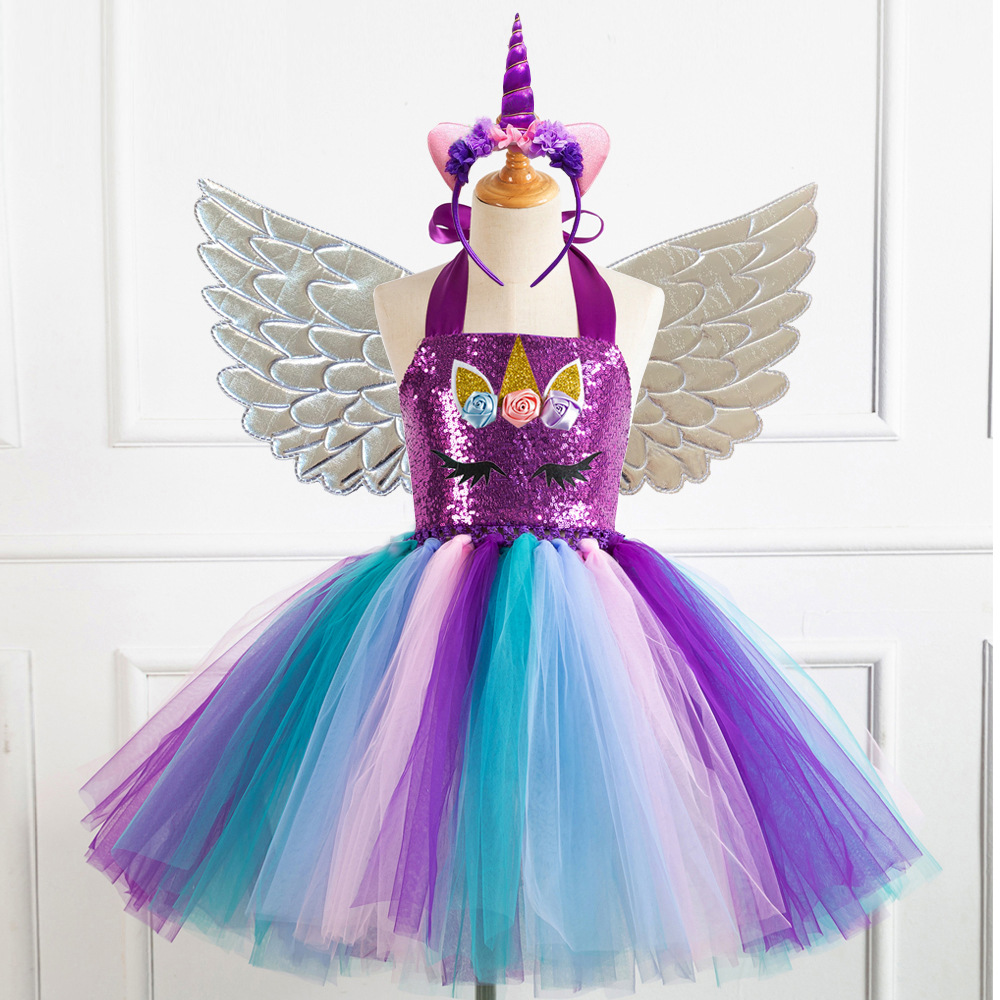 Picture of European and American Children's Clothing Sequin Mesh Handmade Girl's Dress Children's Performance Dress Princess Dress One-Corner Headwear