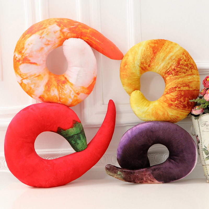 Wholesale Simulated Shrimp U-Pillow Doll Plush Toy Cartoon Pepper Bread Lunch Break Travel Airplane Mini