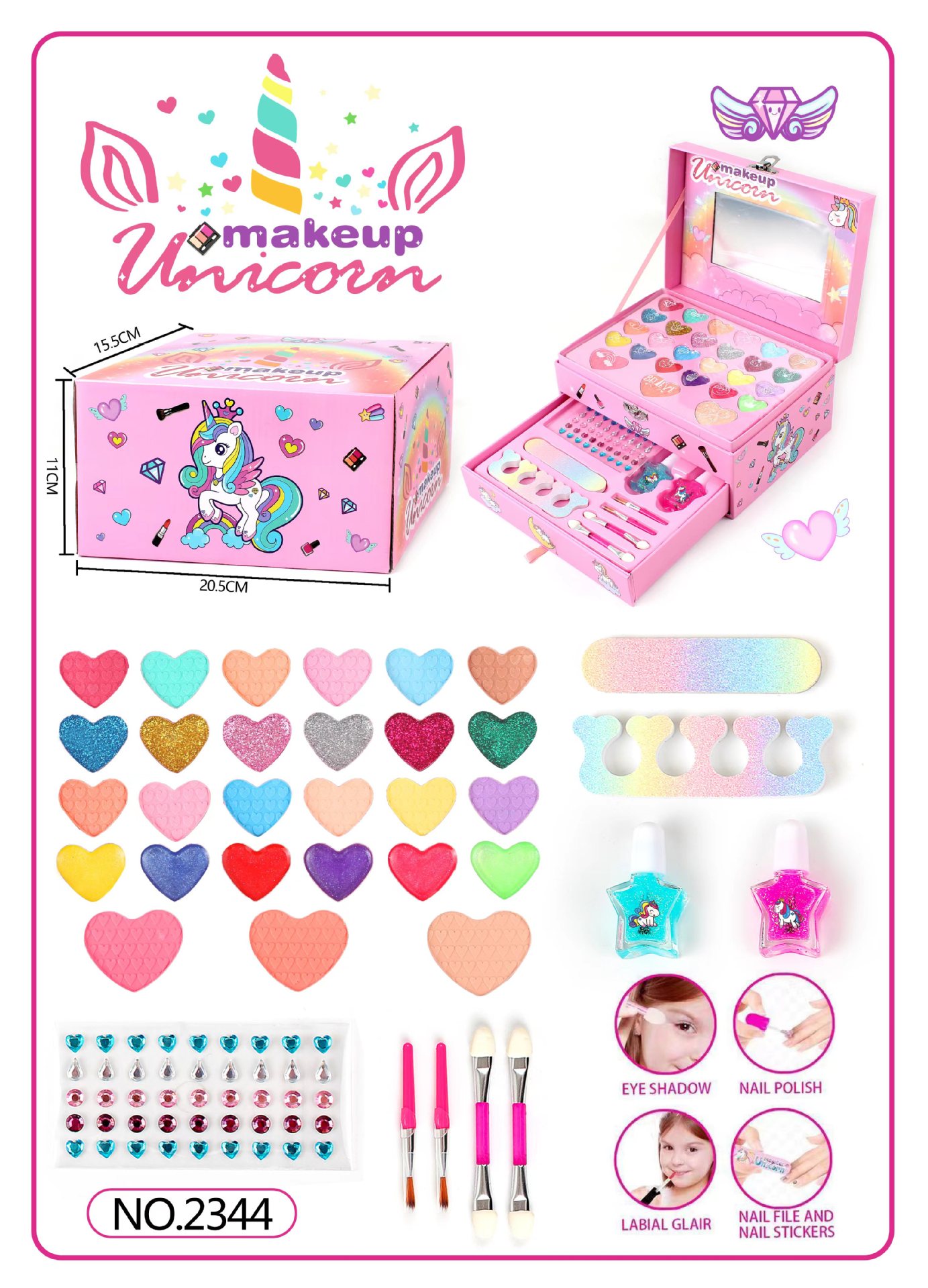 Picture of Amazon's Hot-Selling Kidsren's Makeup Lipstick Eye Shadow Nail Polish Makeup Box Two-Layer Drawer Box Girls Cosmetics
