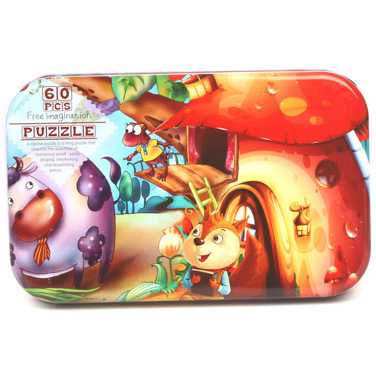 Picture of 60 pieces iron box puzzle children's educational kindergarten early education cartoon wooden puzzle toy generation