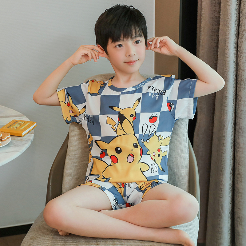 Picture of Children's Pajamas Boy's Summer Ice Silk Boy's Silk New Thin Short-sleeved Home Clothes suit