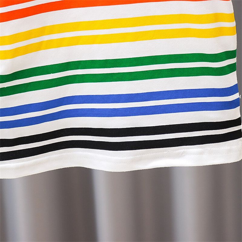 Picture of Rainbow Strip Paul Shirt White Simple Fashion Comfortable All-match Summer