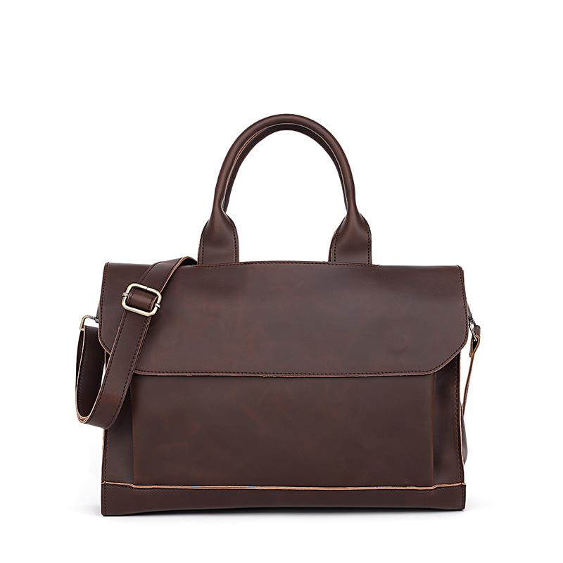 Picture of Retro New Men's Handbag Korean Men's Bag Crazy Horse Leather Shoulder Crossbody Business Computer Briefcase Manufacturers
