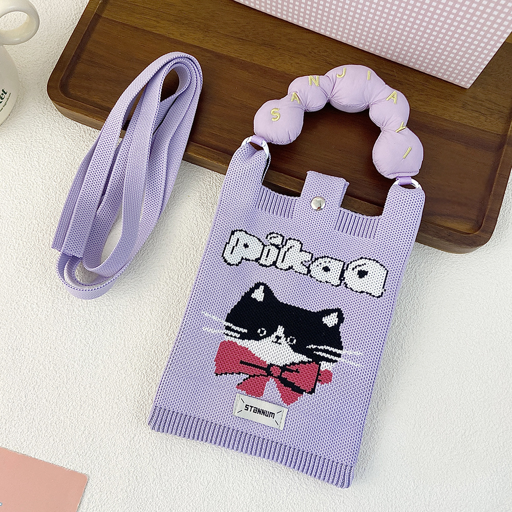 Picture of Cartoon Knitted Mobile Phone Bag Korean Style All-match Crossbody Bag Small Portable Student Coin Purse Single Shoulder Hand Bag