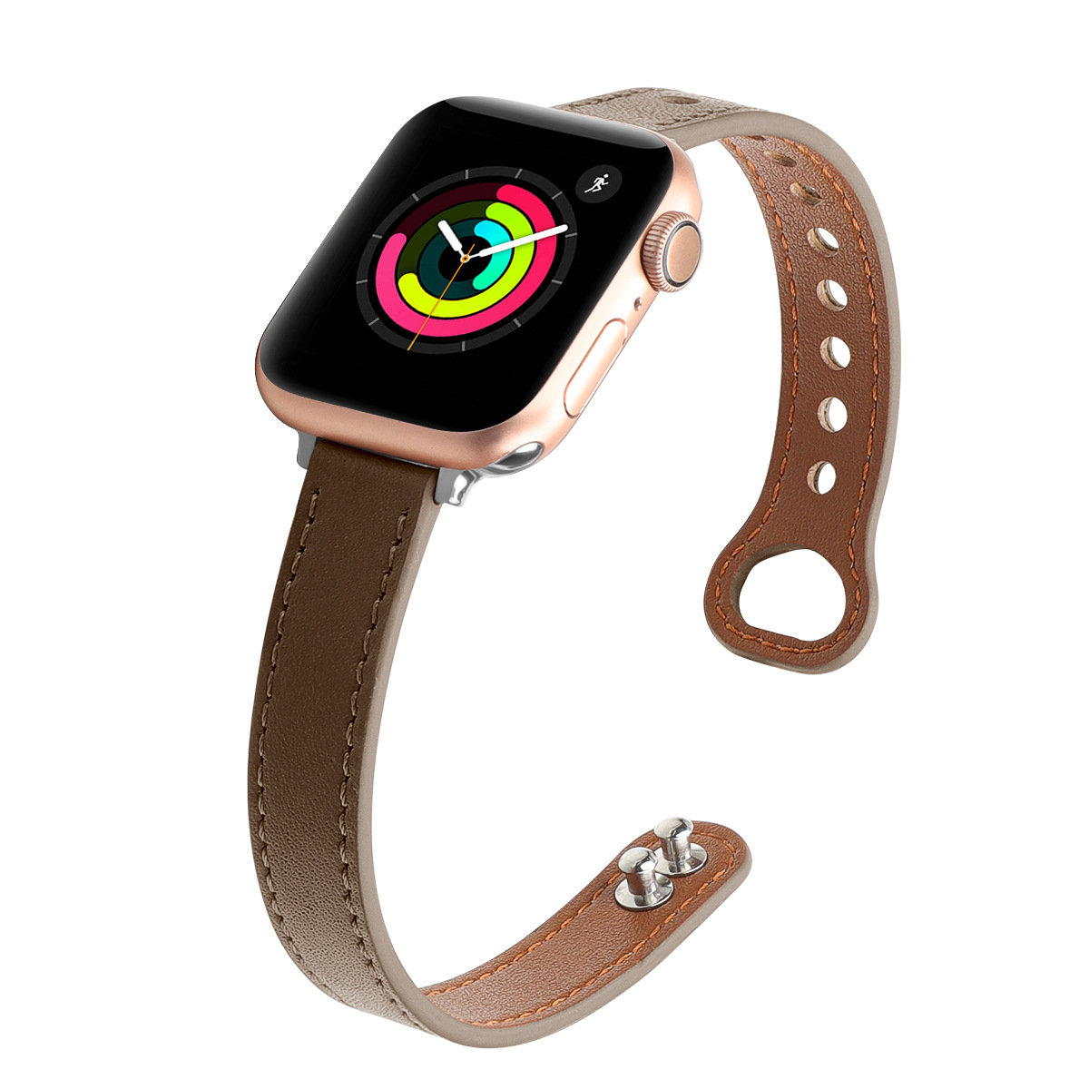 Picture of For Apple Watch Strap Ultra Fine Double Nail Color-matching Real Cowhide Small Barbarian Waist applewatch10 Strap Wholesale