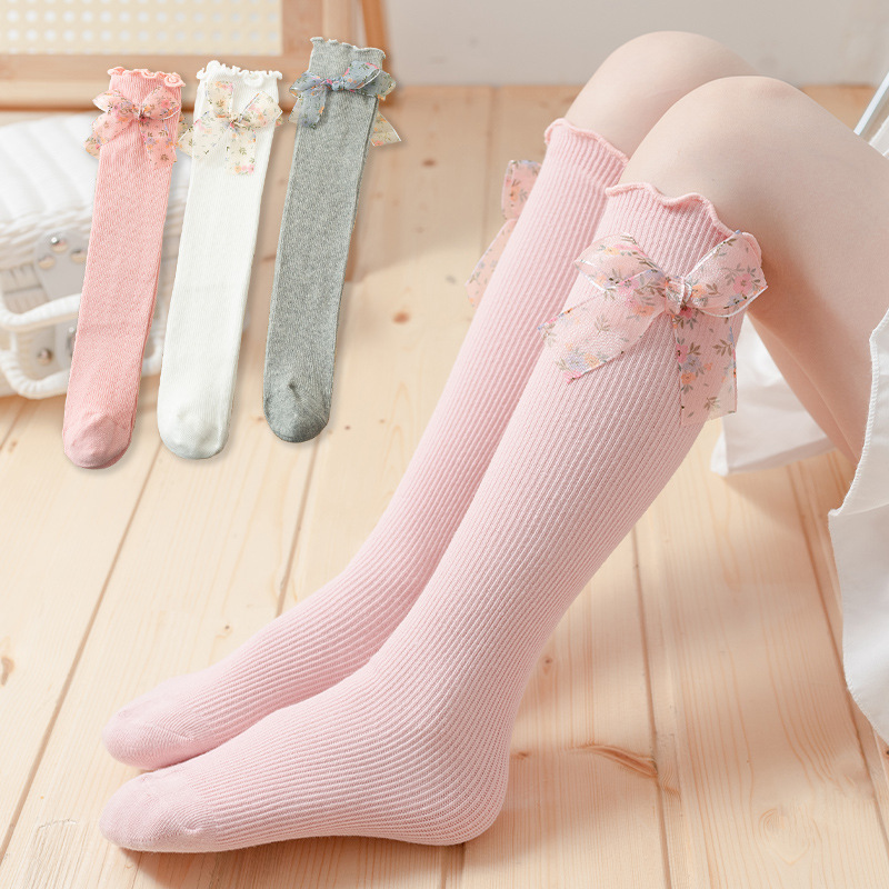 Picture of Girls' mid-calf socks Korean style children's calf socks little girl bow lace socks Western style baby long socks
