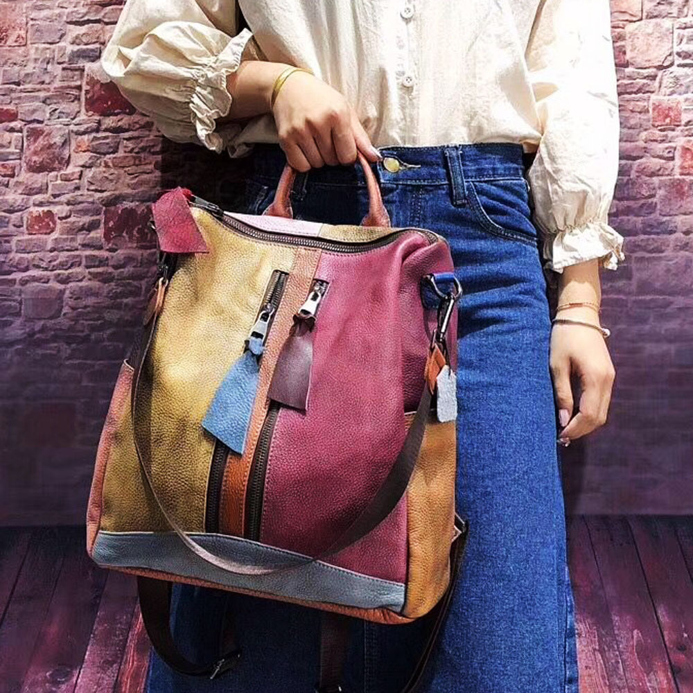 Picture of Women's Backpack, Trendy Retro Women's Bag, Genuine Leather Handbag, Color-Brushed Backpack, Casual Bag, Ready for Delivery