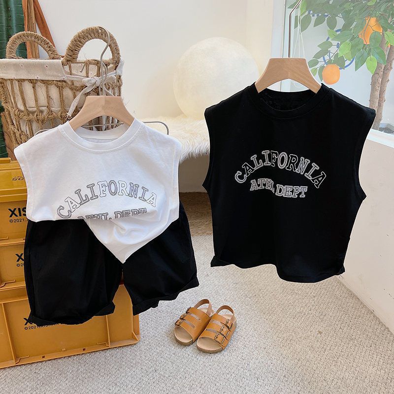 Pure Cotton Kidsren's Vest T-Shirt 2024 Summer Korean Style Sleeveless T-Shirt for Boys and Girls Loose Breathable Round Neck Top Versatile