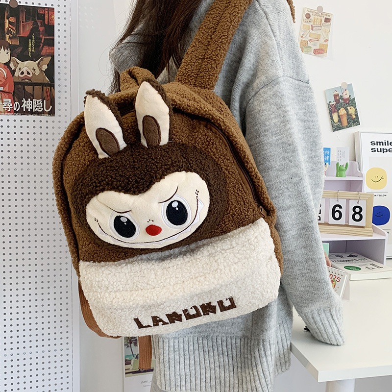 Japanese Style Ins Style Cartoon Campus School Bag New Plush Cute Lamb Wool Backpack Large Capacity Doll Backpack