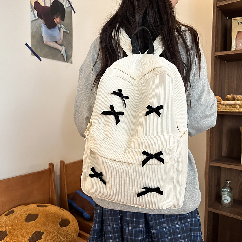 Japanese-style Ins Schoolbag Women's High-value Simple Cute Bow Backpack for College Students Women's Korean-style Senior high school Backpack