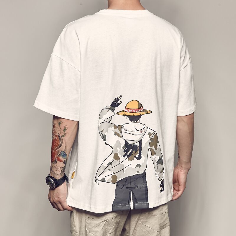 Picture of Summer Luffy Printed Short-sleeved T-shirt Men's Extra Large Size Loose Half-sleeved Couple's Fat Trendy Brand T-shirt