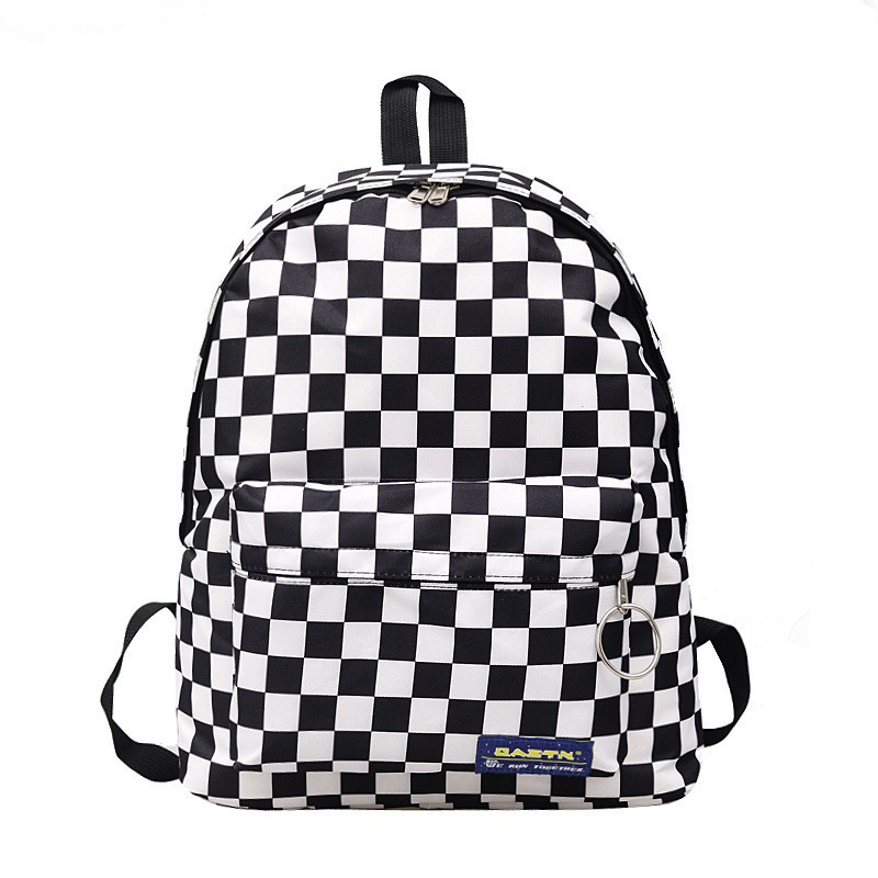 Picture of 2018 Black and White Plaid Backpack Casual Nylon Outdoor Travel Backpack Women's Bag Student Schoolbag