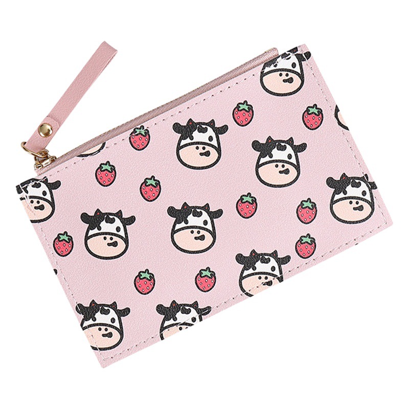 Small Wallet Women's Korean-style New Cute Cow Ultra-thin Coin Purse with Zipper Multi-card Slot Large Capacity Portable Wallet for Women