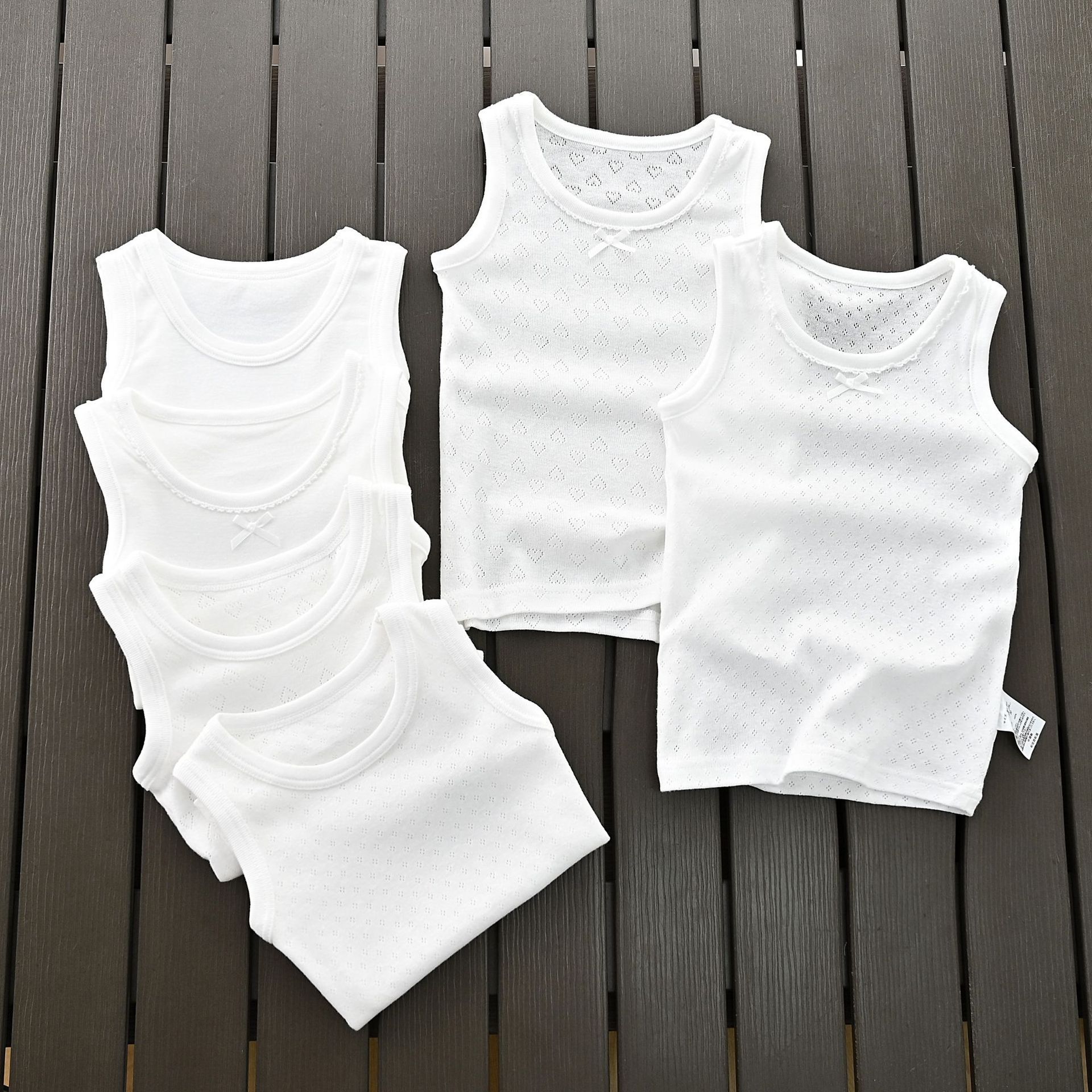 Export Kidsren's Clothing Source Factory Japanese Style Mesh Cut Out Cotton White Kidsren's Base Vest Sweat-Absorbent Men's