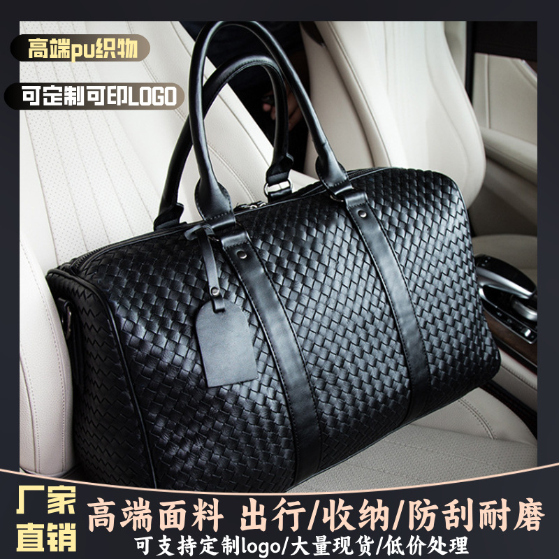 in stock Spring New European and American Style Neutral Travel Bag Business Portable Large Bag Solid Color Shoulder Handmade Woven Bag